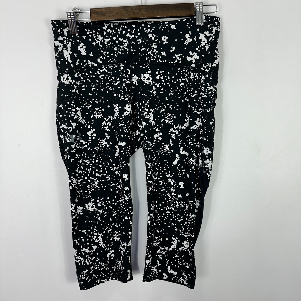 Under Armour HeatGear Compression Leggings Capri L Black‎ White Splatter Y2K Gym